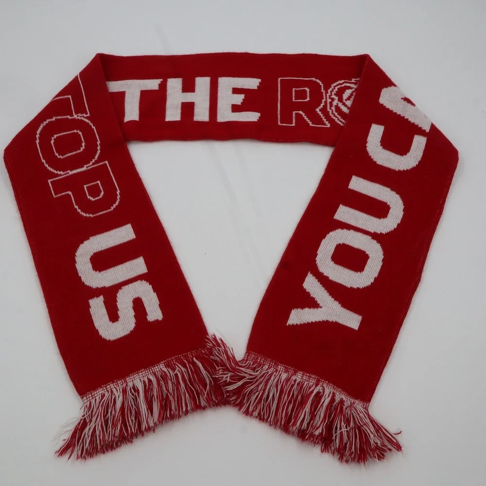 Ruffneck Scarves Portland Rose City Scarf Unisex‎ OS Red White Knit Fringed Fan